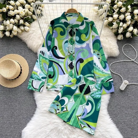 Zara Co-ord Set Green Print (S/M) - Picture 3 of 9